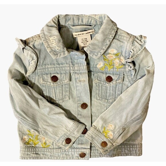Girls Cupcakes and Cashmere Embroidered Love and Daisies Ruffled denim  2T - Picture 9 of 14
